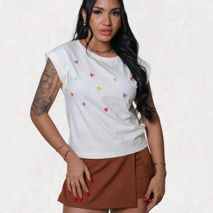 T-shirt BORDADA em ALGODÃO Manga Japonesa PREMIUM com gola redonda - camiseta feminina de qualidade superior/presente dia das mães/dos namorados/blusinha gringa/moda/muscle tee/básica/casual/moda evangélica cristã/natal/blusa fashion