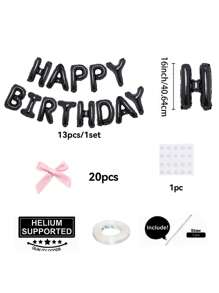 33pcs Pink Bow Birthday Balloon Set, 16" White/Black/Pink/Cream Happy Birthday Banner, Pink Mini Bow Decor, Birthday Party Decoration, Anniversary, Proposal, Wedding