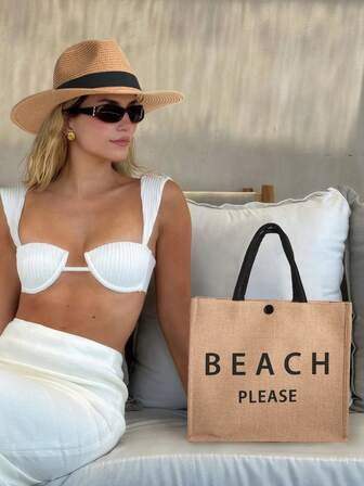 2 件套巴拿马草帽 + 大号可折叠购物袋，度假海滩太阳帽，便携式收纳海滩度假配件