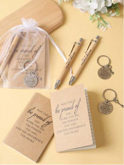 24/12pcs Set Motivational Thank You Gift Set, Include Signature Pen, Gratitude Cards, Keychain And Gift Bags, Expressing Appreciation, Suitable For Birthday Party, Holiday, Office, Souvenir, Party Favor, Team Building Gift, And Other Small Party Gifts