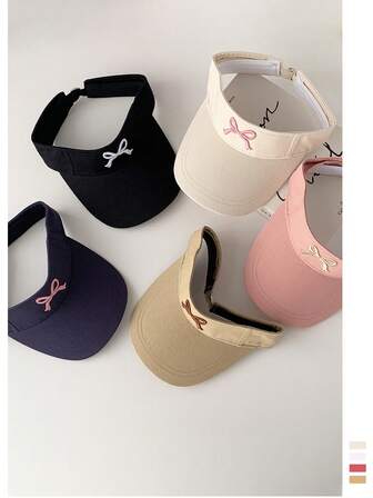 1 pieza Gorra visera deportiva de exterior de bloques de color, gorra de béisbol casual con ala ancha y protección solar para mujeres, con bordado de lazo, sombrero de béisbol de verano dulce para sombrearse en exteriores