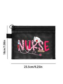 网眼尼龙护士主题化妆包，带护士图案，可作药袋、药盒、便携式多功能化妆包，女士旅行洗漱收纳包，送给返校医生和护士的礼物，化妆包、护肤包、洗漱包，送给医护人员的最佳礼物，旅行必备、宿舍必备、居家必备收纳包，母亲节礼物、送给朋友的礼物、护士礼物
