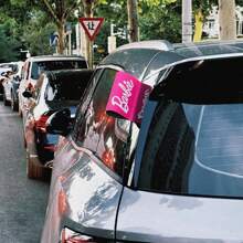 Barbie Barbie Car Window Flag, 15x20cm Hot Pink Car Decoration With Iconic Barbie Logo, Easy Installation Magnetic Car Accessory For Stylish Women