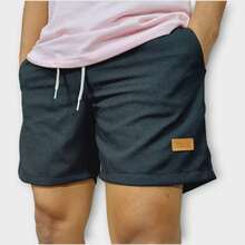 Kit 3 Premium Linen Shorts Bermuda Mauricinho Men's Casual Basic Comfortable Leather Label Detail - 泡泡糖粉 - 查看 2