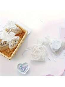 4个装抽绳礼品袋 白色孔眼蕾丝袋 首饰收纳袋 刺绣蕾丝花袋 适用于婚礼 生日派对 结婚糖果 首饰工艺袋 居家生活节日派对装饰礼品包装袋 - 彩色 - 查看 3