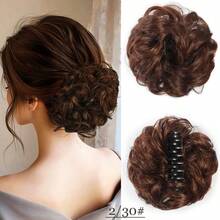 凌乱爪夹发髻合成卷发髻耐热波浪发髻，带蓬松自然发夹接发黑棕色金发髻，适合女性时尚卷发，适合日常佩戴假发 - 彩色 - 查看 14