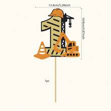 1pc Construction Excavator 1st Birthday Cake Topper For Truck Excavator Forklift Dump Bulldozer Road Roller Engineering Themed One Year Old First Birthday Party Supplies Cake Decorating Cake Topper Cake Decorations Cake Decor Cake Decorating Tools - Multicolor - View 3