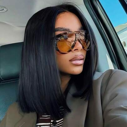 Peluca de cabello humano tipo bob con raya en V, peluca corta tipo bob para mujeres, peluca U-part mejorada, peluca completa sin pegamento con clip, peluca con forma de V sin dejar cabello natural, peluca de encaje frontal, color negro natural, densidad de 180% a 250%, peluca con raya en V con red de rosa, adecuada para todas las etnias, 8 10 12 14 16 pulgadas