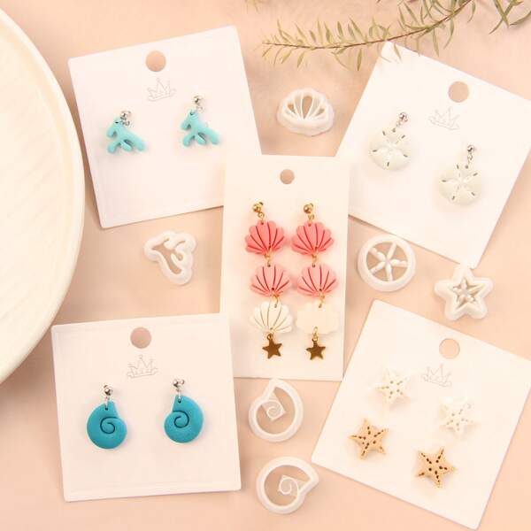 6 peças Mini Star Seashell Polymer Clay Cutters, Starfish Polymer Clay Cutters para fazer brincos, Coral Earring Clay Cutters, Marine Life Clay Cutters para joias de argila de polímero, Cortadores de argila impressos em 3D, Kits para fazer joias