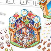 4pcs Rainbow Fortress 3D Stickers Creative Miniature Scene Layout Sticker Set
