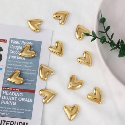 10/15/20pcs Fridge Magnets Set, Cute Gold Magnetic Decorations For Home, Kitchen, Office Whiteboard, Heart-Shaped Magnets, Suitable As Gifts For Friends And Family