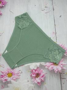 Set de 4 bragas tipo bikini de algodón con encaje y punto de canalé, transpirable