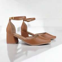 Women's Pumps, Elongated Toe, Thick Heel, Comfortable, Elegant, Luxury, Black, Caramel, Antique, - 駝色 - 查看 4