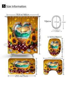 1 peça/4 peças Conjunto de Cortina de Chuveiro com Cenário de Praia Refrescante e Floral, Cria uma Atmosfera Romântica para o Banheiro, Cortina Impressa com 12 Ganchos, Tapete de Banheiro, Tapete em Forma de U para Vaso Sanitário, Tampa de Assento do Vaso Sanitário, Divisória de Banheiro, Acessórios de Banheiro, Decoração de Banheiro