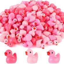 50pcs Mini Resin Pink Duck Figurines, Small Duckling Decorative Ornaments Toys, Suitable For Valentine's Day Gifts, Decoration, Toy Houses, Landscaping DIY Crafts & Pranks