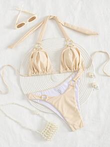 Women's New European And American Split Bikini Set - Beige - View 1