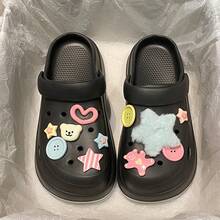 一双星熊时尚派对休闲可爱卡通木屐，适合派对、办公室、居家、夏季穿着，女士款 - 黑色 - 查看 9