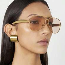 Women Semi Metal Fashion Glasses - Minimalist, Champagne Gold Color Blocking,Unique Leg Fashion Casual Oversized Glasses For Women Men Eyewear For Summer Beach Vacation,Outdoor,Travel