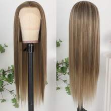 13X4 Purple Hair Synthetic Lace Front Wigs 26 Inch Pre Plucked Long Straight Hair Wigs 13X4 HD Lace Wigs Glueless Dark Purple Colored Wigs Heat Resistant Halloween Wigs Deep Purple Long Silky Straight Lace Front Wigs For Fashion Women For Daily Christmas Party Cosplay Use - Ash Blonde Highlight - 查看 6