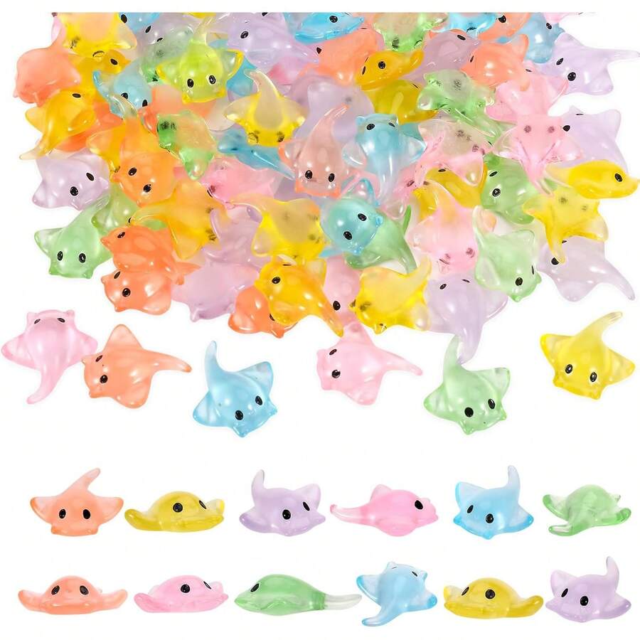 Set de 50 piezas de estatuillas en miniatura de raya amarilla, decoración de peces raya en miniatura para macetas, paisaje de acuario, juguetes de animales marinos, decoración de jardín de casas de muñecas manualidades DIY (6 colores) - Rayo luminoso - Ver 1