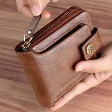 简约时尚商务风格PU拉链钱包男士钱包迷你钱包钱包男士钱包真皮小钱包 - 棕色 - 查看 1