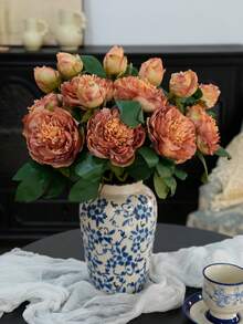 1 pièce Bouquet de fleurs artificielles de style vintage, pivoines, roses. Décoration de maison, fleurs factices - multicolore - Voir 2