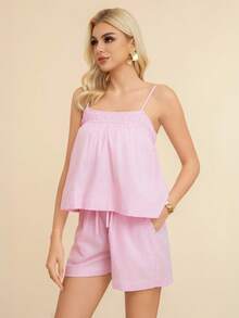 Conjunto De Dos Piezas Holgado Y Casual De Color Sólido Para Mujer - Rosa Fucsia - Ver 5