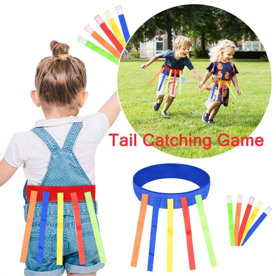 Bunter Schwanz-Fang-Spielgürtel für Kinder - interaktiver Outdoor-Spaß mit Gummibändern, fördert Teamarbeit und Motorik, ideal für Jungen und Mädchen in Rot/Blau, Outdoor-Aktivitäten für Kinder