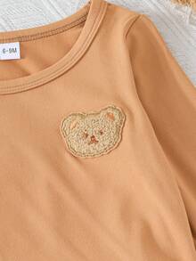 3 件套男婴休闲时尚简约熊刺绣条纹圆领长袖 T 恤 + 2 件纯色 T 恤，春/秋