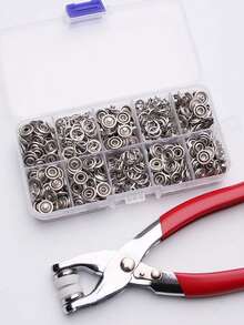 200pcs Metal Five-Prong Snap Button Set With Snap Pliers, Fastener Kit With Storage Box For DIY Craft, Clothes, Hats, Bags - Silver - View 5