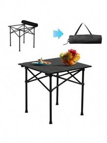 Black Camping Roll Table Carbon Steel Yard Portable Table Easy To Assemble And Convenient To Carry Around, Suitable For Temporary Outdoor Camping Needs In The Yard