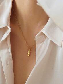 MONALLY 1pc 18K Plated 0.035μm Stainless Steel Women Body Pendant Necklace, Birthday & Date Gift, Non-Fading & Non-Allergic - Yellow Gold - View 2