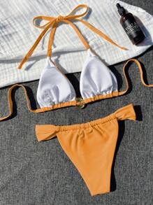 1 pieza Conjunto de bikini de mujer de unicolor con estilo sexy