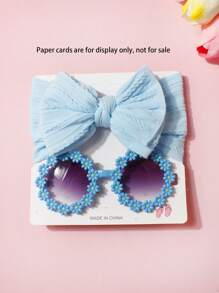 2pcs Jacquard Bow Baby Headband, Children Daisy Sunglasses For Daily Use