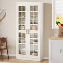 LITTLE TREE 71" Tall Storage Cabinet With Doors, Kitchen Pantry Cabinet With Adjustable Shelves, Kitchen Cupboard Food Pantry Floor Storage Cabinet For Living Room, Bathroom, Office, White - trắng - Xem 14