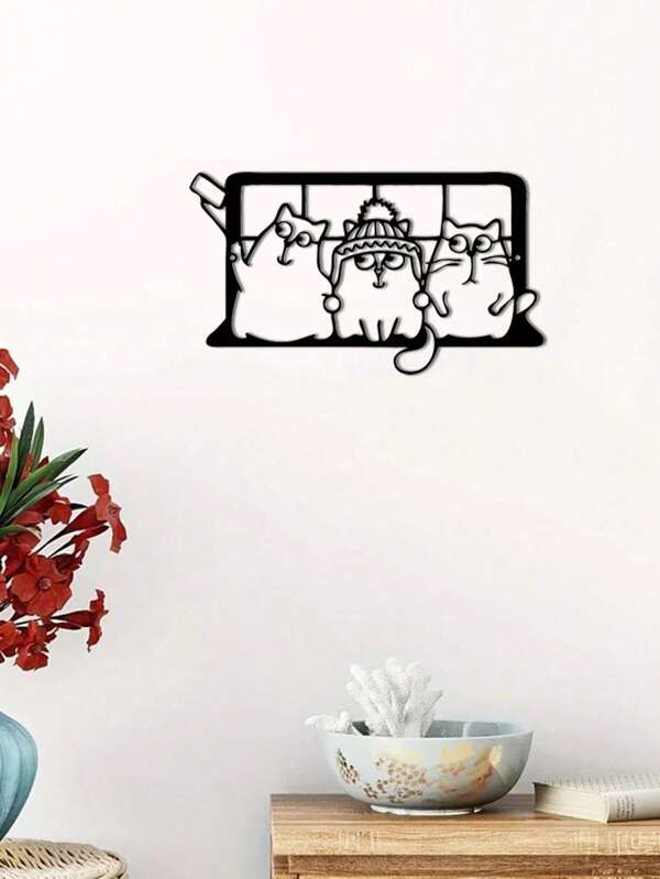 CIF BUY Grande opera d'arte da parete in metallo con gatto per selfie - regalo unico per amanti dei gatti, decorazione domestica perfetta, adatta per la decorazione moderna della casa, della stanza, della parete di camera da letto, soggiorno o bagno, impermeabile, anti-ruggine e durevole, regalo di compleanno, robusto e non sbiadente, processo di pittura centenario, materiali di alta qualità, facile da installare