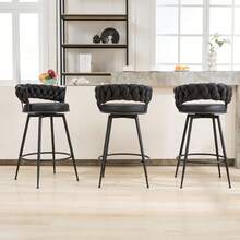 Dyhome 3pcs  28'' Modern Bar Stool, Adjustable Faux Leather Upholstered Swivel CounterStools With Woven Back,For Restaurant, Cafe, Modern Bar Stool, Thickened Seat Cushion Souare Lsland Barstools With Back - 灰色 - 查看 1