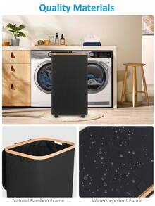 سلة مهملات مع غطاء، سلة مهملات كبيرة 100 لتر مع مقبض وغطاء، سلة ملابس قابلة للطي مع حقيبة داخلية قابلة للإزالة للملابس والألعاب والمناشف - أسود