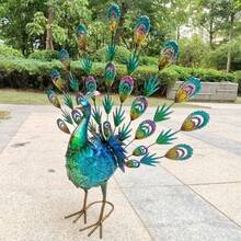 Decoración de jardín exterior, estatua de pavo real impermeable para jardín, decoración de metal de ave, pantalla de apertura de pavo real, gran escultura de pavo real de augurio para balcón y terraza, regalo perfecto - color - Ver 7