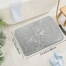 1pc/3pcs Set Light Gray Leaf Pattern Sponge High Resilience Absorbent Non-Slip Bathroom Floor Mat, Bathroom Decor Mat - Light Gray Leaves - View 8