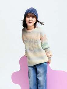 Annil Children's Clothing For Girls Tween Girl Crewneck Sweater With Colorful Gradient Winter Sweater - Yellow - View 1