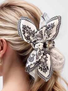 1pc Women's Cashew Bow Hair Clip, Bohemian Style, Suitable For Vacation And Various Holiday Photography, Simple, Elegant And Atmospheric, Suitable For Wearing When Playing At The Beach, Black And White Color Matching, Can Firmly Grasp Hair, An Exquisite Hair Accessory Headwear. Hair Claws Claw Clips Hair Clips Hair Jaw Clip Hair Clamps Hair Clutch Hair Catcher Clip