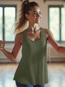 Olivgrünes Damen Sport-Trägershirt aus leichtem Gewebe für bequemen Sitz, geeignet für Wandern, Fitnessstudio, Training, Camping und verschiedene Outdoor-Aktivitäten