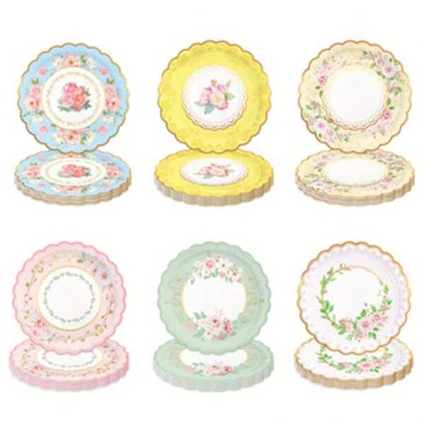 Vintage Floral Paper Plates 7 Inches For Picnic Afternoon Tea Mothers Days Party Dinnerware For Floral Theme Tea Party Wedding Bridal Shower