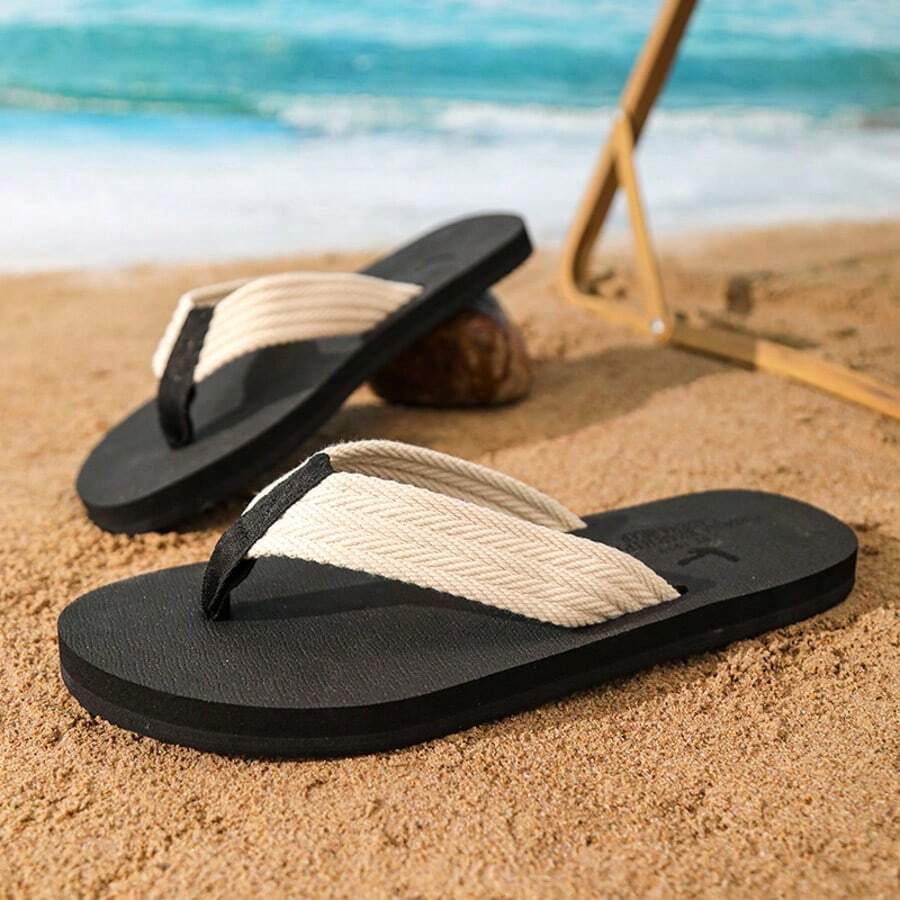 Beige Men's Flip Flops, Non-Slip Soft EVA Sole Durable, Fashionable Outdoor/Beach Slippers For Summer