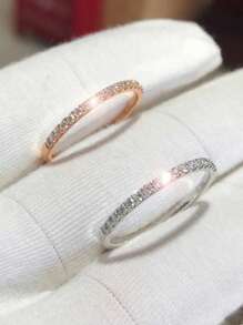 925 Sterling Silver Minimalist INS Style Platinum & Champagne Gold Color Rings For Women, Fashionable Niche Single Row Half Circle Micro Pave Diamond Joint Ring, Assorted Box Style