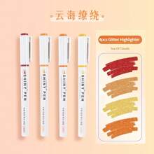 4 piezas Bolígrafos resaltadores con brillo - Marcadores de punta fina en colores pastel, aptos para dibujar, scrapbooking y útiles escolares, artículos de papelería Kawaii esenciales - Colores pastel - Excelente para estudiantes y amantes del arte - Regalo perfecto para volver a la escuela y personas creativas