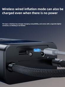 轮胎充气机便携式空气压缩机，4000mAh 锂离子电池 Type-C 充电，150PSI 自动泵，带数字压力表的电动气泵，用于汽车轮胎、自行车、摩托车、气球的 LED 应急灯