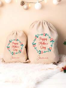1pc-2025 Popular Custom Name Bag, Mother's Day Special Hand-Pulled Rope Step Bag, Can Be Customized Shopping Bags, For Gardening, Beach Travel And Daily Use Of Storage Bags, Detachable Inner Bag Large Capacity Multi-Functional Bag, For Mom, Grandma, Wife To Provide The Perfect Personalized Gift - Multicolor - View 5
