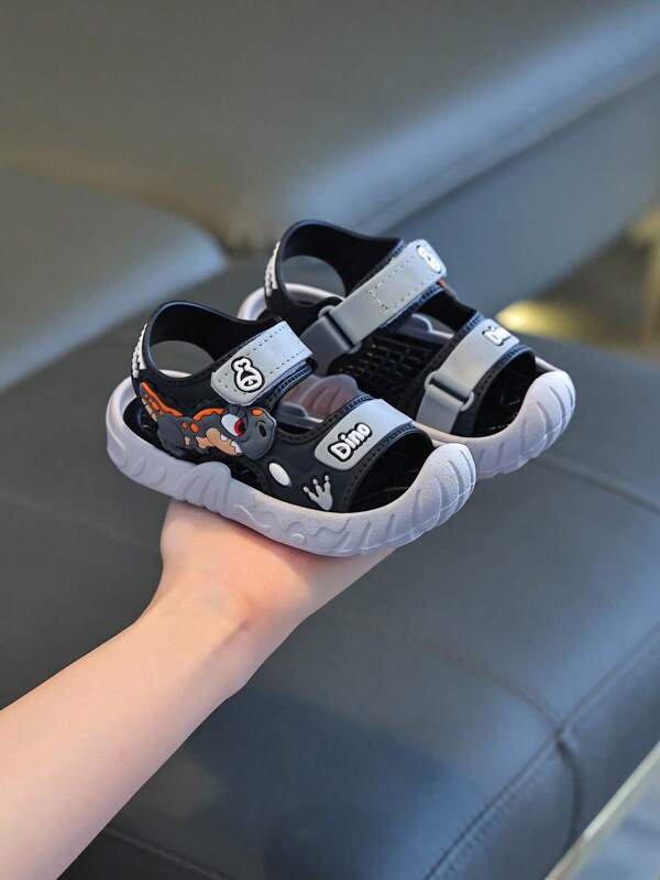 1 Pair Boys' Cartoon Design Casual Hook And Loop Flat Sandals, Cute For Summer